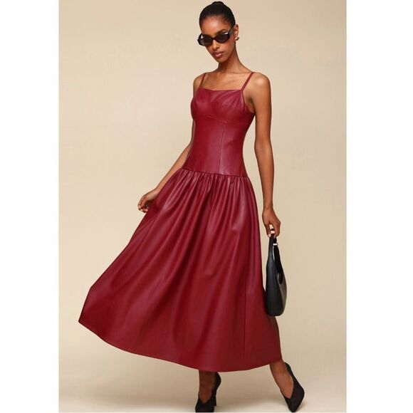 Avec Les Filles‎ Faux-Ever Leather Midi Dress, Red, Large 12/14, NWT - Picture 1 of 16